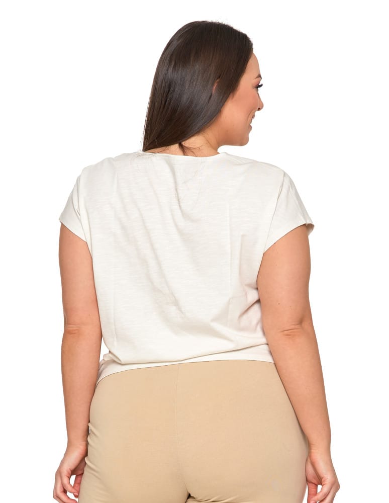 Koszulki i T-shirty - Koszulka damska T-shirt w kwiaty krótki rękaw KREMOWY - produkt moraj.pl 3