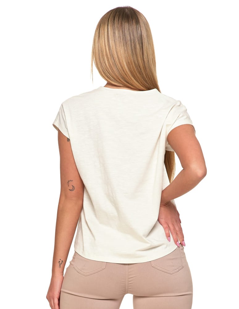 Koszulki i T-shirty - Koszulka damska T-shirt w kwiaty krótki rękaw KREMOWY - produkt moraj.pl 5