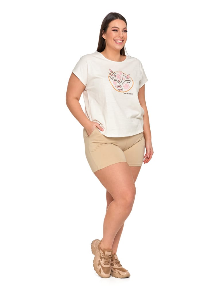 Koszulki i T-shirty - Koszulka damska T-shirt w kwiaty krótki rękaw KREMOWY - produkt moraj.pl 12
