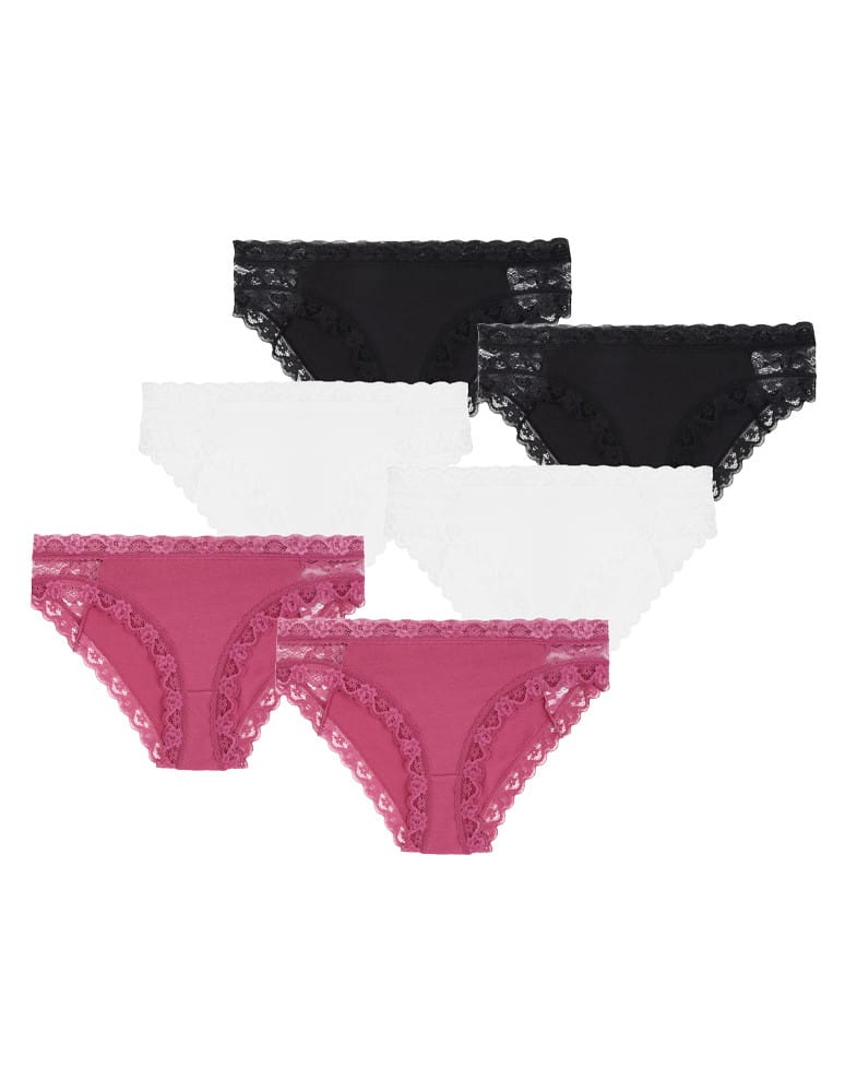 Majtki figi - Majtki figi bikini damskie bawełniane z koronką 6-pak WIELOKOLOROWY - produkt moraj.pl 1