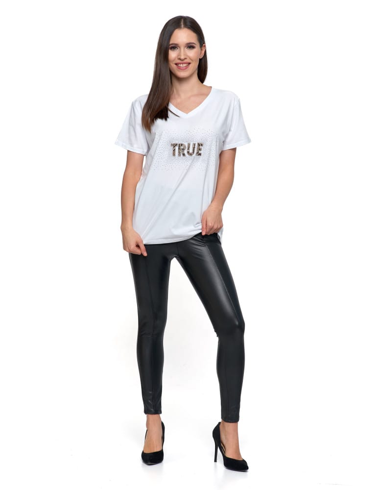 Koszulki i T-shirty - T-shirt damski z cyrkoniami glamour BIAŁY  - produkt moraj.pl 2