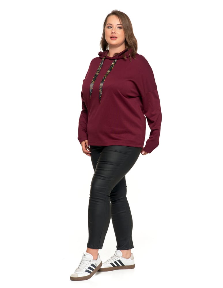 Bluzy damskie - Luźna damska bluza z kapturem ze złotym zdobieniem FIOLETOWY  - produkt moraj.pl 8