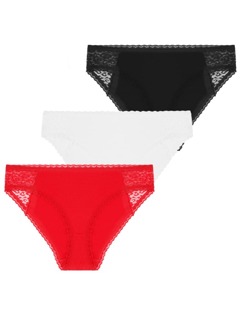 Majtki figi - Damskie majtki figi bikini bawełniane z koronką 3-pak WIELOKOLOROWY - produkt moraj.pl 1