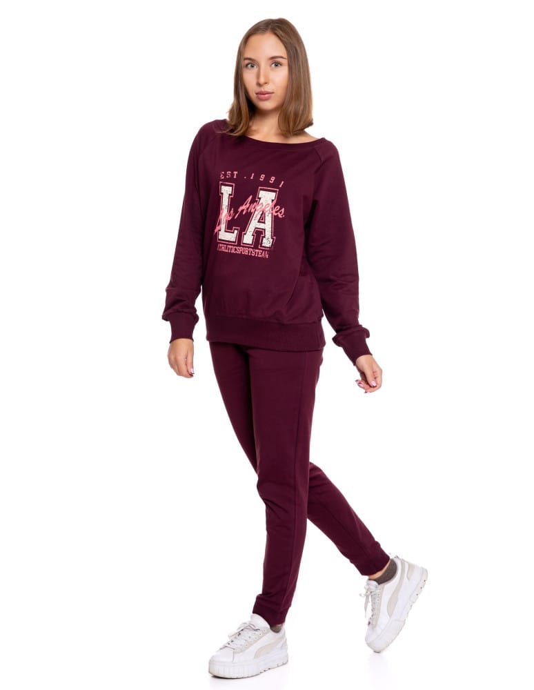 Bluzy damskie - Bluza damska dresowa o klasycznym kroju z nadrukiem BORDOWY - produkt moraj.pl 7