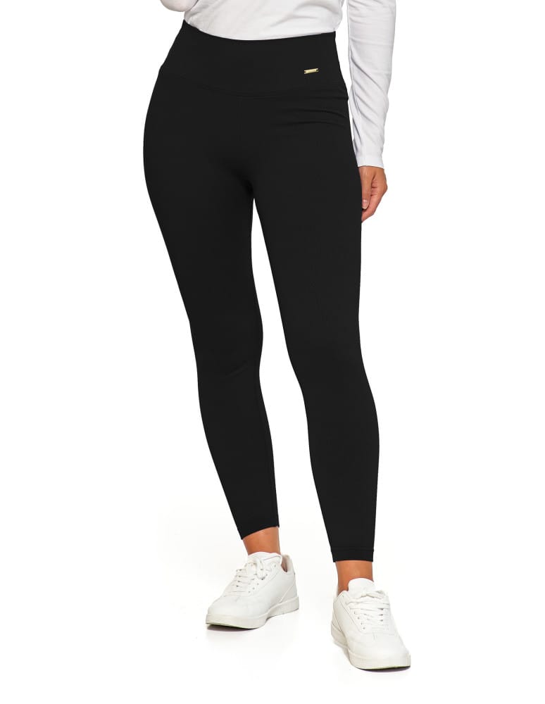 Legginsy damskie - Prążkowane legginsy damskie sportowe z wysokim stanem CZARNY - produkt moraj.pl 1
