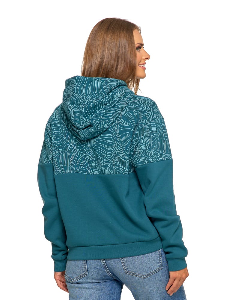 Bluzy damskie - Damska bluza z kapturem ocieplana z motywem graficznym ZIELONY - produkt moraj.pl 2