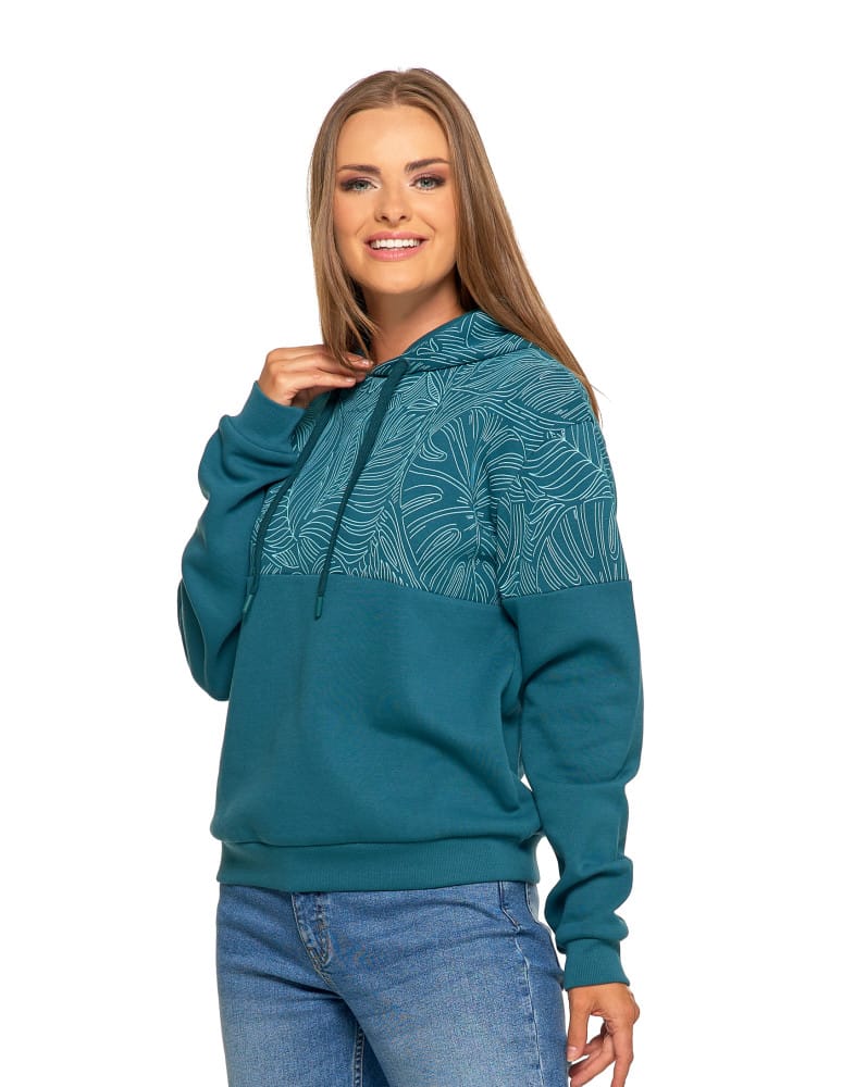 Bluzy damskie - Damska bluza z kapturem ocieplana z motywem graficznym ZIELONY - produkt moraj.pl 5