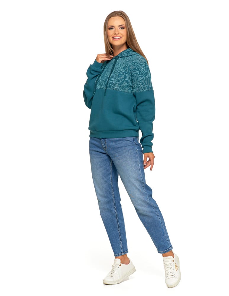 Bluzy damskie - Damska bluza z kapturem ocieplana z motywem graficznym ZIELONY - produkt moraj.pl 8