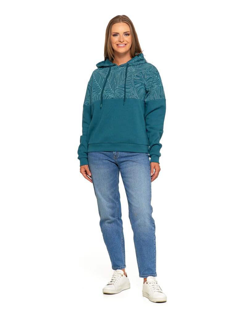 Bluzy damskie - Damska bluza z kapturem ocieplana z motywem graficznym ZIELONY - produkt moraj.pl 12