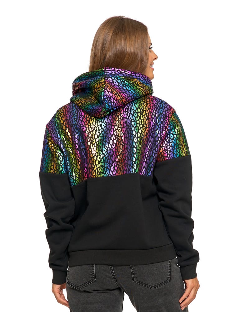 Bluzy damskie - Damska bluza z kapturem ocieplana z motywem graficznym WIELOKOLOROWY  - produkt moraj.pl 2