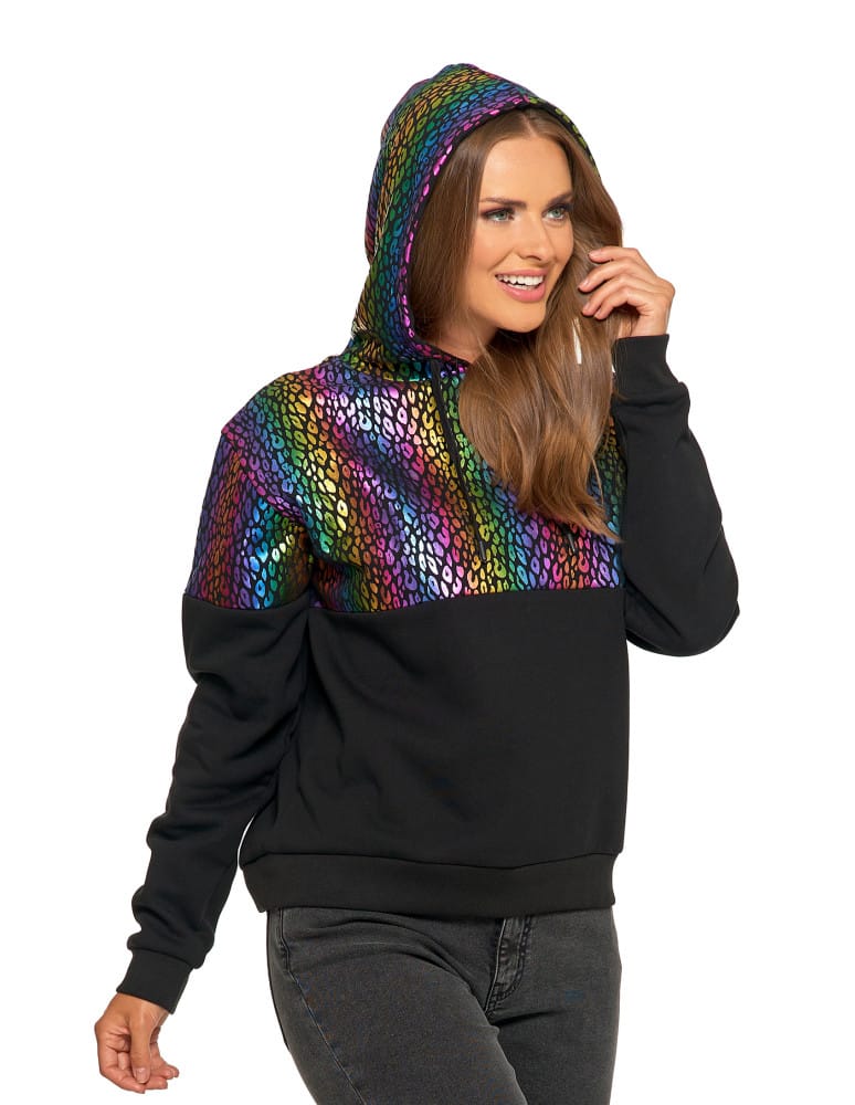 Bluzy damskie - Damska bluza z kapturem ocieplana z motywem graficznym WIELOKOLOROWY  - produkt moraj.pl 5