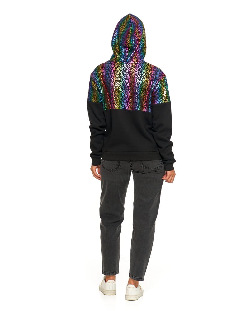 Bluzy damskie - Damska bluza z kapturem ocieplana z motywem graficznym WIELOKOLOROWY  - produkt moraj.pl 11