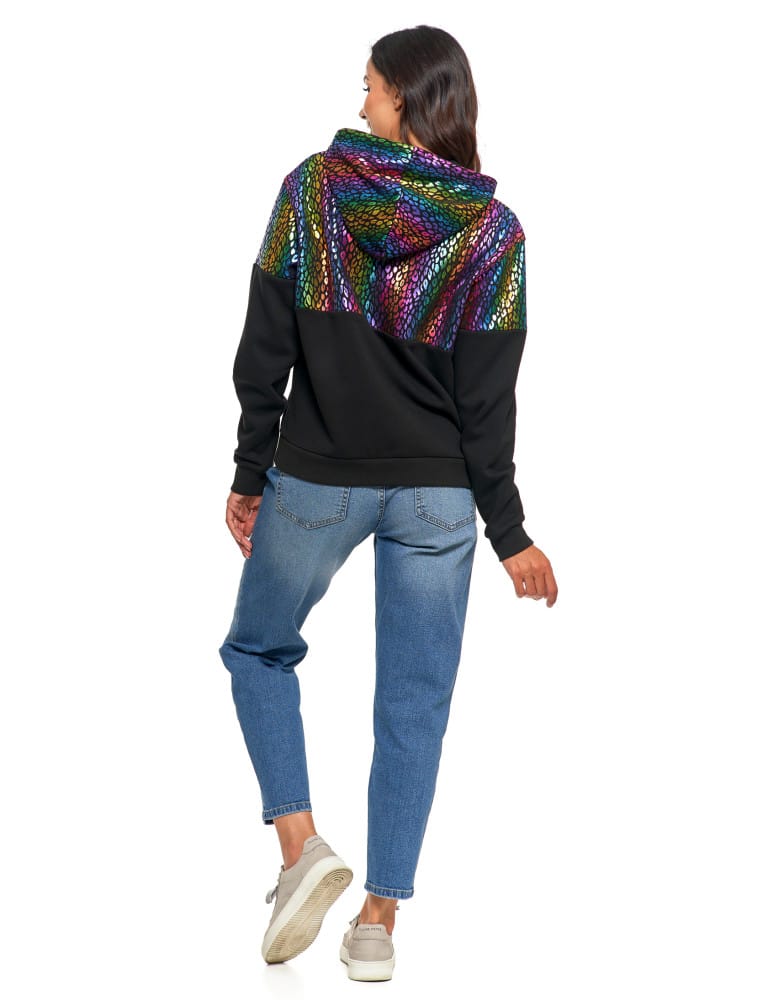 Bluzy damskie - Damska bluza z kapturem ocieplana z motywem graficznym WIELOKOLOROWY  - produkt moraj.pl 14