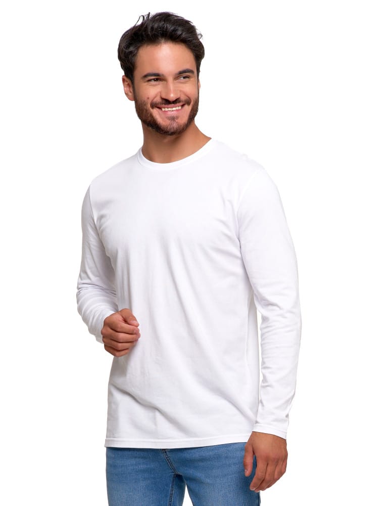 Koszulki i Tank Topy - Męska koszulka z długim rękawem longsleeve basic BIAŁY  - produkt moraj.pl 3