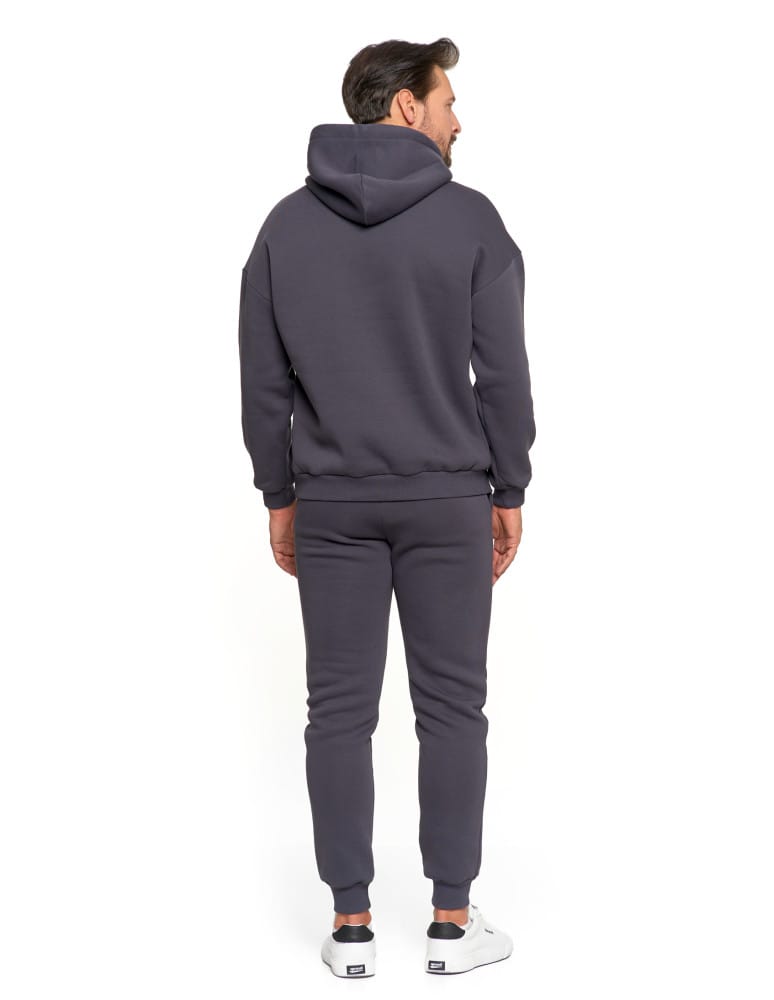 Bluzy męskie - Męska bluza dresowa oversize z kapturem ocieplana GRAFIT  - produkt moraj.pl 3
