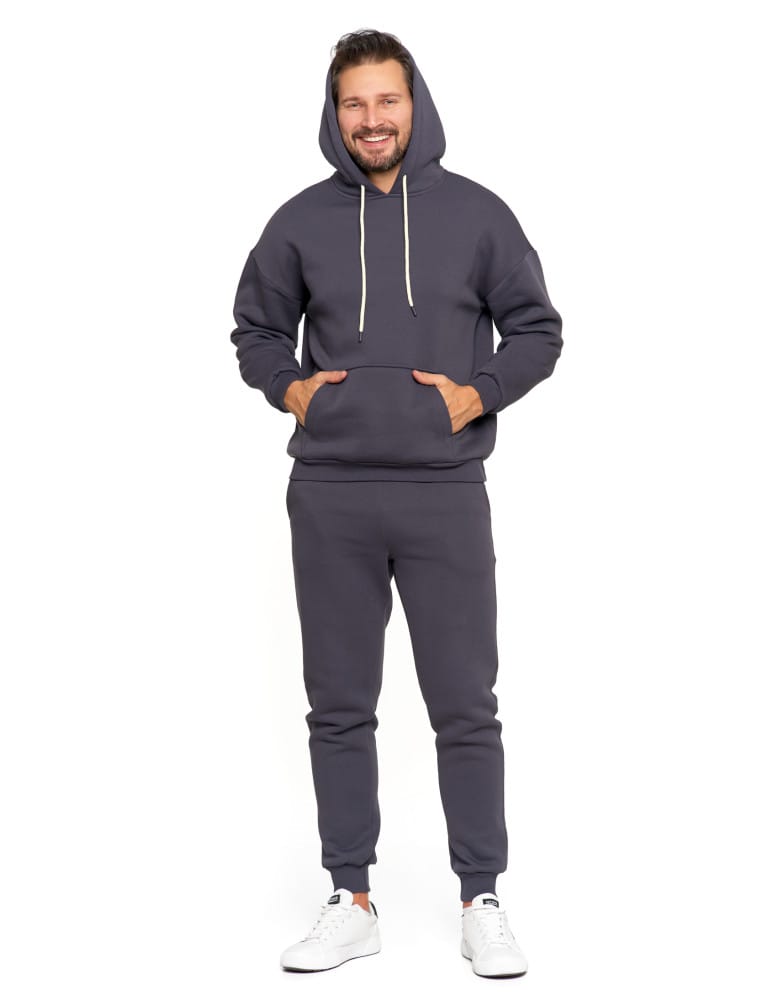 Bluzy męskie - Męska bluza dresowa oversize z kapturem ocieplana GRAFIT  - produkt moraj.pl 9