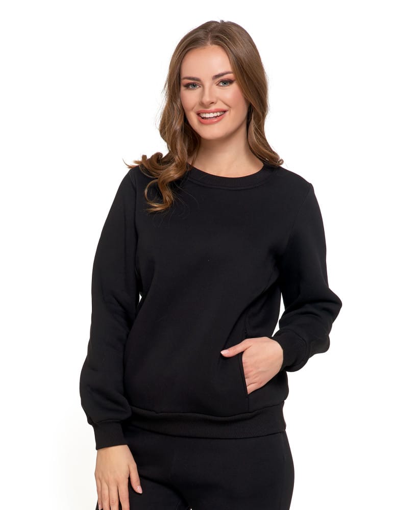 Bluzy damskie - Damska bluza ocieplana z kieszeniami CZARNY - produkt moraj.pl 1
