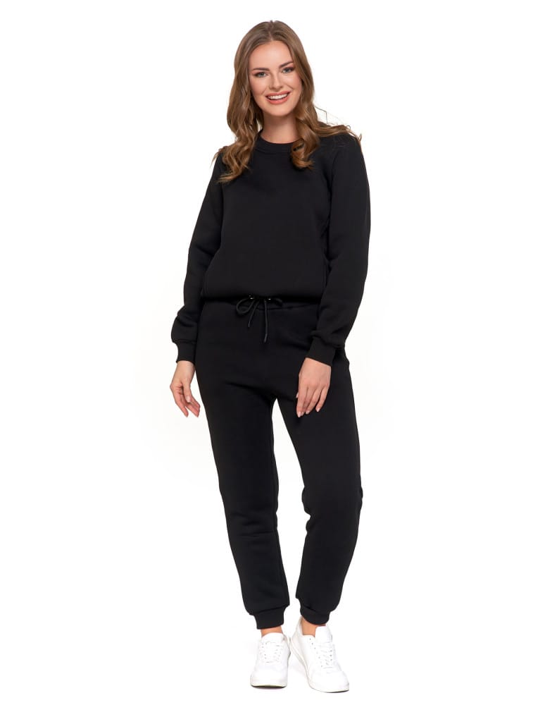 Bluzy damskie - Damska bluza ocieplana z kieszeniami CZARNY - produkt moraj.pl 2