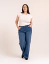 Jeansy damskie Wide Leg wygodne z wysokim stanem i z szeroką nogawką NIEBIESKI
