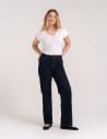 Jeansy damskie Wide Leg wygodne z wysokim stanem i z szeroką nogawką GRANATOWY