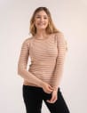 Sweter damski z wiskozy w paski i okrągłym dekoltem WZ&Oacute;R 5