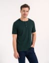 T-shirt męski bawełniany z guzikami henley koszulka z krótkim rękawem ZIELONY