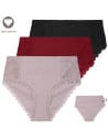 Figi damskie maxi bikini prążkowane majtki z wysokim stanem z koronkową wstawką 3-pak WIELOKOLOROWY