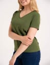 Koszulka damska bawełna Premium T-shirt dekolt w serek CIEMNY KHAKI