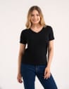 Koszulka damska bawełna Premium T-shirt dekolt w serek BLACK