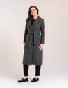 Płaszcz damski elegancki z rozcięciem z tyłu taliowany casual SZARY