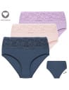 Majtki bikini damskie maxi z koronkowym pasem 3-pak WIELOKOLOROWY