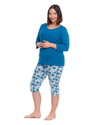 Długi rękaw - Damska piżama rękaw 3/4 spodnie w kwiatowym wzorze Plus Size NIEBIESKI - produkt 4