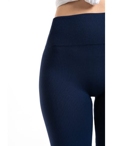 Legginsy damskie - Legginsy damskie z wysokim stanem prążkowane sportowe GRANATOWY - produkt 8