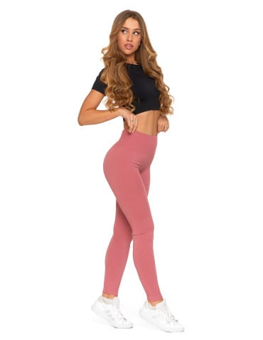 Legginsy damskie - Legginsy damskie z wysokim stanem prążkowane sportowe CZERWONY - produkt 3