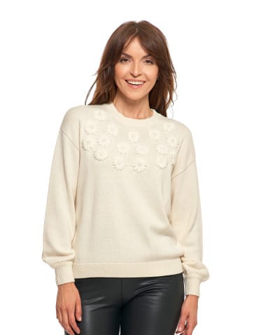 Sweter damski bawełniany oversize z aplikacją kwiatową