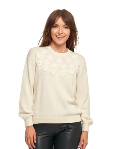 Sweter damski bawełniany oversize z aplikacją kwiatową