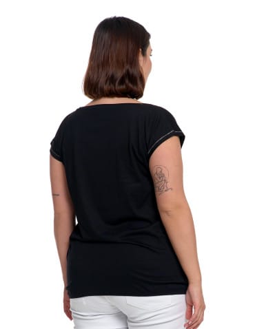 Bluzki i koszule - Koszulka damska oversize t-shirt z metalicznym nadrukiem CZARNY - produkt 4