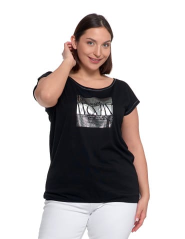Bluzki i koszule - Koszulka damska oversize t-shirt z metalicznym nadrukiem CZARNY - produkt 6