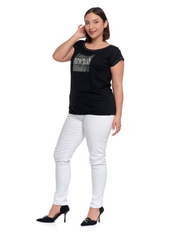 Bluzki i koszule - Koszulka damska oversize t-shirt z metalicznym nadrukiem CZARNY - produkt 8