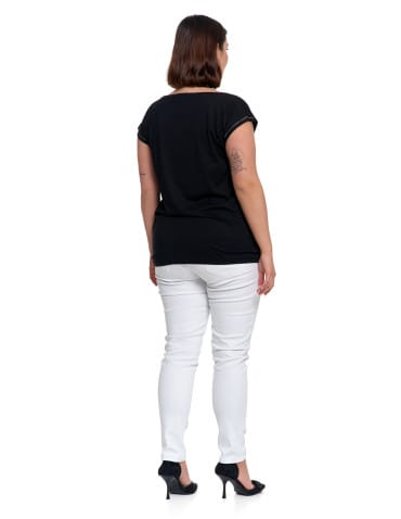Bluzki i koszule - Koszulka damska oversize t-shirt z metalicznym nadrukiem CZARNY - produkt 9