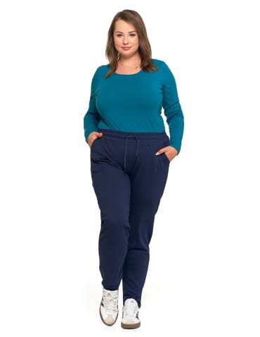 Spodnie damskie - Spodnie damskie dresowe z haftem Plus Size GRANATOWY - produkt 1