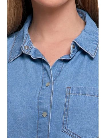 Koszula jeansowa damska w stylu denim - NIEBIESKI  - produkt 2