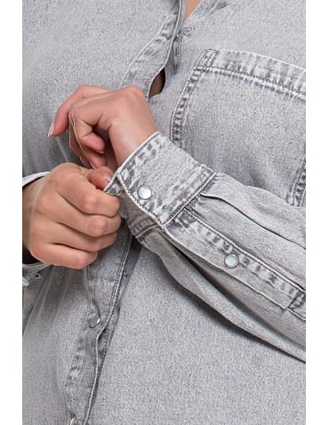 Bluzki i koszule - Koszula jeansowa damska w stylu denim SZARY - produkt 15