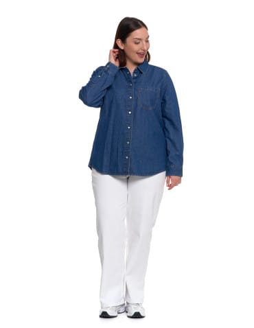 Bluzki i koszule - Koszula jeansowa damska w stylu denim CIEMNY NIEBIESKI - produkt 3