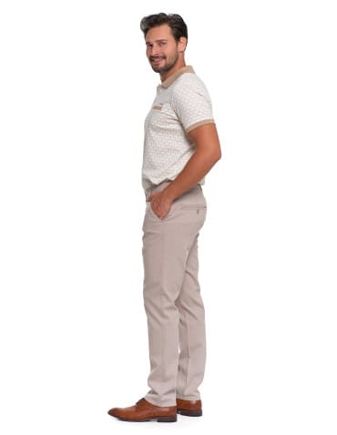 Spodnie męskie - Męskie spodnie chinos bawełniane z prostą nogawką BEŻOWY - produkt 2