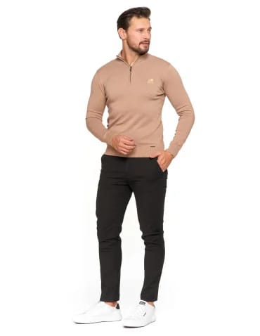 Męski sweter bawełniane ze stójką i zamkiem - BEŻOWY  - produkt 2