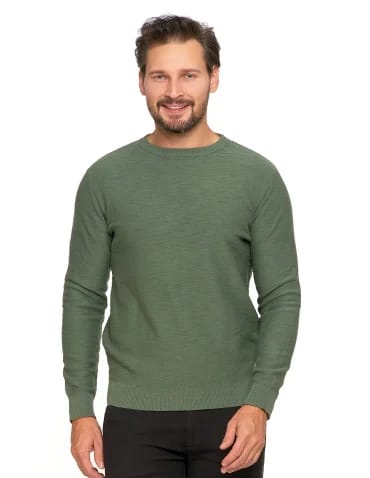 Swetry męskie - Sweter męski bawełniany klasyczny KHAKI - produkt 1