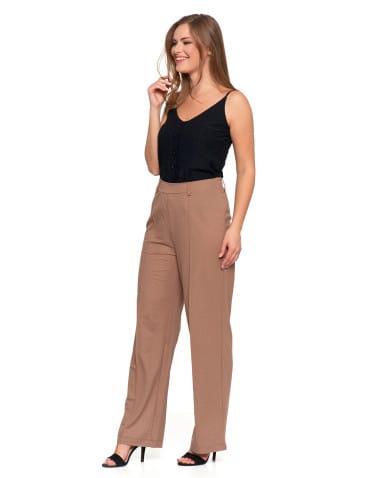 Spodnie damskie - Eleganckie spodnie damskie z prostą nogawką BEŻOWY - produkt 2