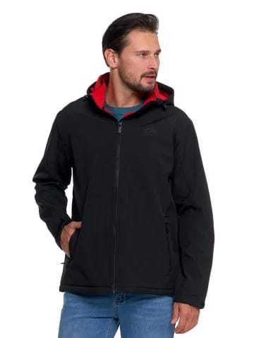 Kurtka męska softshell wodoodporna z odpinanym kapturem - CZARNY
