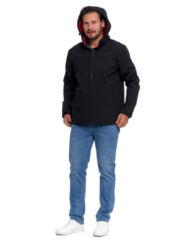 Kurtki i kamizelki - Kurtka męska softshell wodoodporna z odpinanym kapturem CZARNY - produkt 7